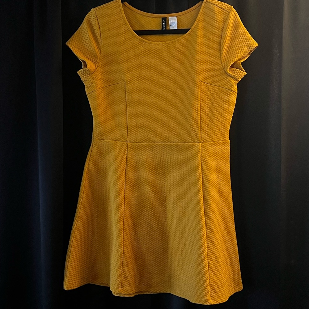 H&M Mustard Textured Skater Dress